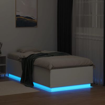 vidaXL Lovos rėmas su LED, baltas, 75x190cm, apdirbta mediena