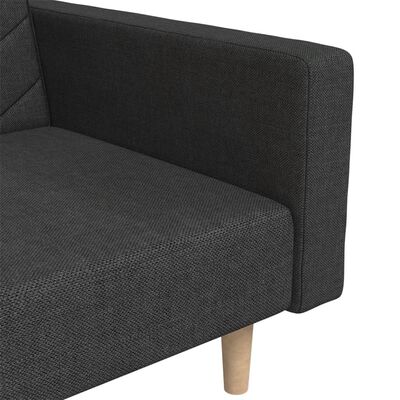 vidaXL Dvivietė sofa-lova su dvejomis pagalvėmis, juoda, audinys