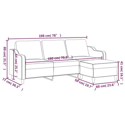 vidaXL Trivietė sofa su pakoja, tamsiai pilkos spalvos, 180cm, audinys