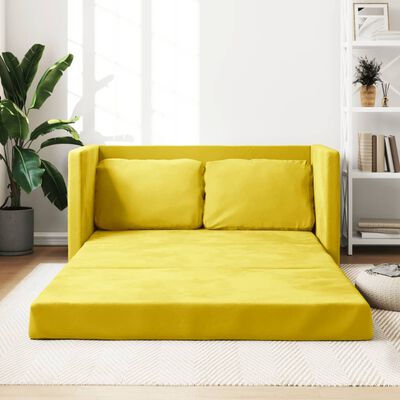 vidaXL Grindų sofa-lova, 2-1, tamsiai geltona, 122x204x55cm, aksomas