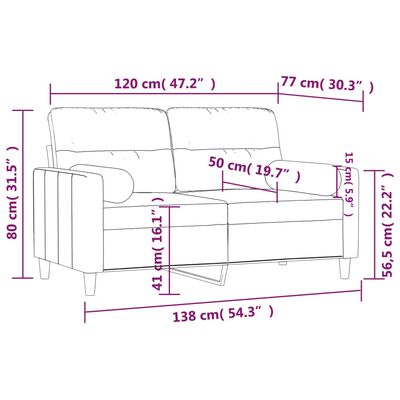 vidaXL Dvivietė sofa su pagalvėlėmis, taupe spalvos, 120cm, audinys