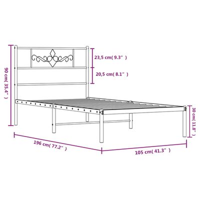 vidaXL Metalinis lovos rėmas su galvūgaliu, juodos spalvos, 100x190cm