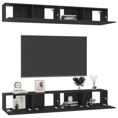 vidaXL Televizoriaus spintelės, 4vnt., juodos, 100x30x30cm, mediena