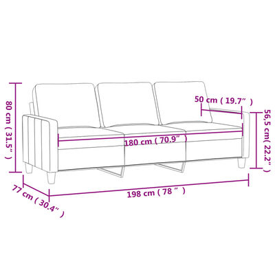 vidaXL Trivietė sofa, rudos spalvos, 180cm, audinys