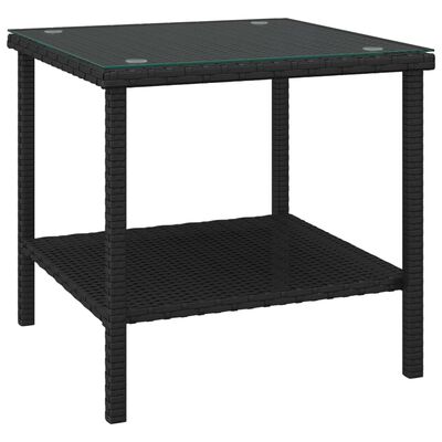 vidaXL Šoninis staliukas, juodas, 45x45x45cm, poliratanas ir stiklas