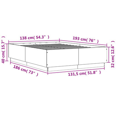 vidaXL Lovos rėmas su LED, rudas ąžuolo, 135x190cm, apdirbta mediena