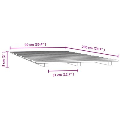 vidaXL Lovos rėmas, 90x200cm, pušies medienos masyvas