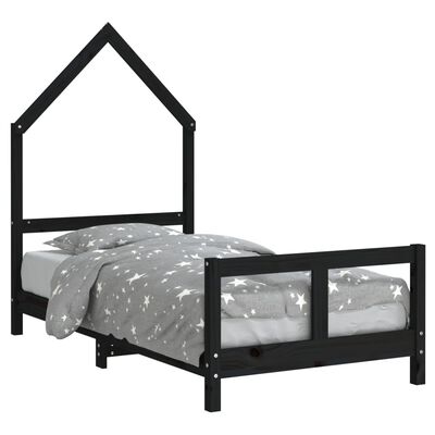 vidaXL Vaikiškos lovos rėmas, juodas, 80x160cm, pušies masyvas