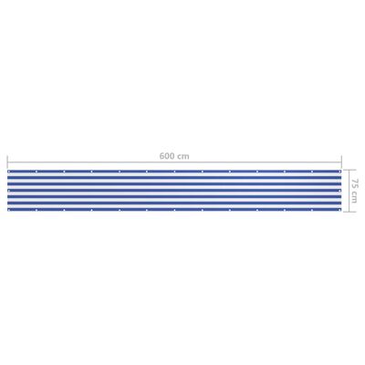 vidaXL Balkono pertvara, balta ir mėlyna, 75x600cm, oksfordo audinys