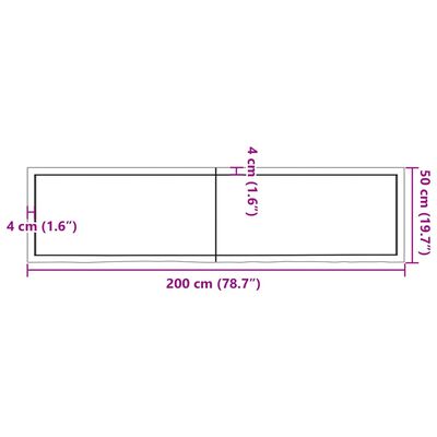 vidaXL Vonios kambario stalviršis, 200x50x(2-4) cm, medienos masyvas