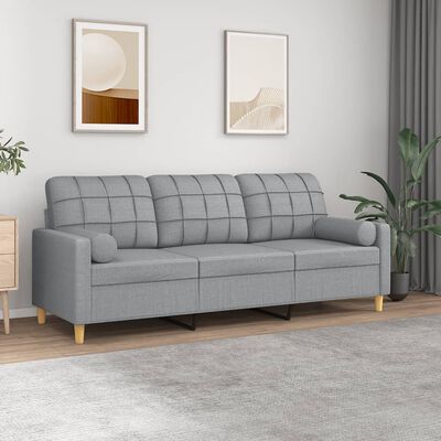 vidaXL Trivietė sofa su pagalvėlėmis, šviesiai pilka, 180cm, audinys