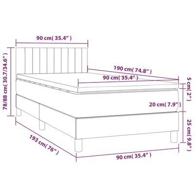 vidaXL Lova su spyruoklėmis/čiužiniu/LED, taupe, 90x190 cm, audinys