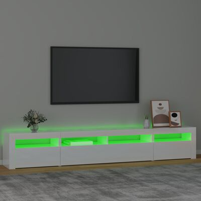 vidaXL TV spintelė su LED apšvietimu, balta, 240x35x40cm, blizgi