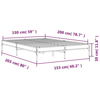 vidaXL Lovos rėmas, dūminio ąžuolo, 150x200cm, mediena ir metalas