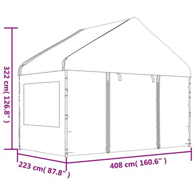 vidaXL Pavėsinė su stogu, balta, 20,07x4,08x3,22m, polietilenas