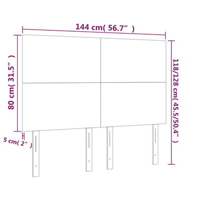 vidaXL Galvūgalis su LED, baltos spalvos, 144x5x118/128 cm