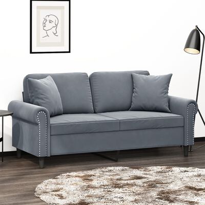 vidaXL Dvivietė sofa su pagalvėlėmis, tamsiai pilka, 140cm, aksomas