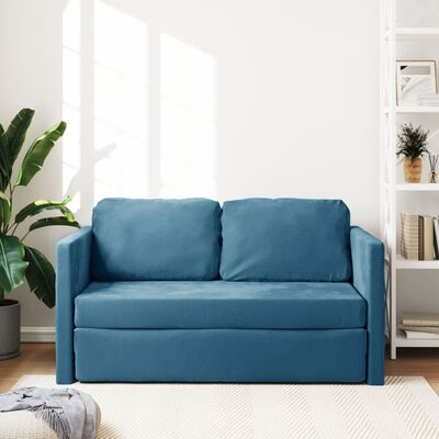 vidaXL Grindų sofa-lova, 2-1, mėlynos spalvos, 122x204x55cm, aksomas