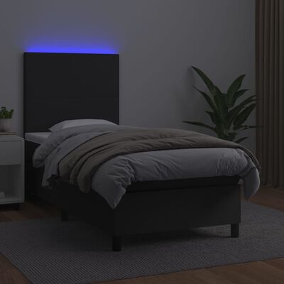 vidaXL Lova su spyruoklėmis/čiužiniu/LED, juoda, 90x190cm dirbtinė oda