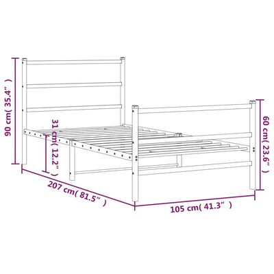 vidaXL Lovos rėmas su galvūgaliu/kojūgaliu, baltas, 100x200cm, metalas