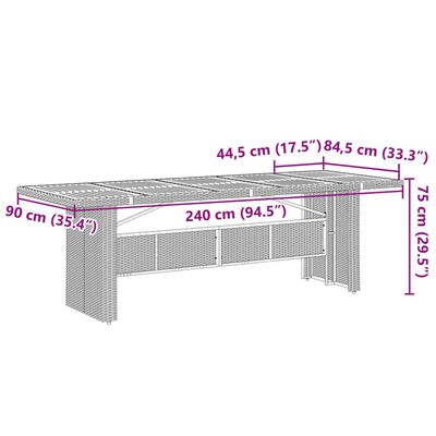 vidaXL Stalas su stikliniu stalviršiu, pilkas, 240x90x75, poliratanas