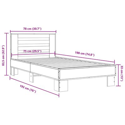 vidaXL Lovos rėmas, juodas, 75x190cm, apdirbta mediena ir metalas