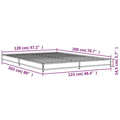 vidaXL Lovos rėmas, dūminio ąžuolo, 120x200cm, mediena ir metalas