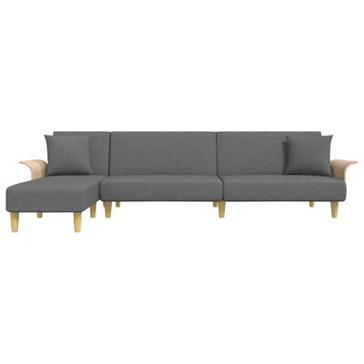 vidaXL L formos sofa-lova, tamsiai pilka, 279x140x70cm, audinys