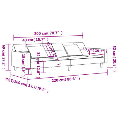 vidaXL Dvivietė sofa-lova su dvejomis pagalvėmis, vyno, aksomas