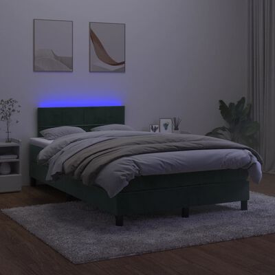 vidaXL Lova su spyruoklėmis/čiužiniu/LED, žalia, 120x200cm, aksomas