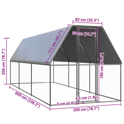 vidaXL Lauko narvas viščiukams, 2x6x2m, galvanizuotas plienas