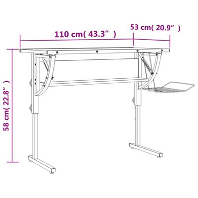 vidaXL Stalas, ąžuolo/pilkas, 110x53x(58–87)cm, mediena/plienas