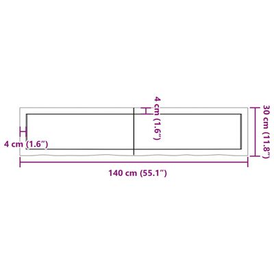 vidaXL Vonios stalviršis, šviesiai rudas, 140x30x(2-6)cm, mediena