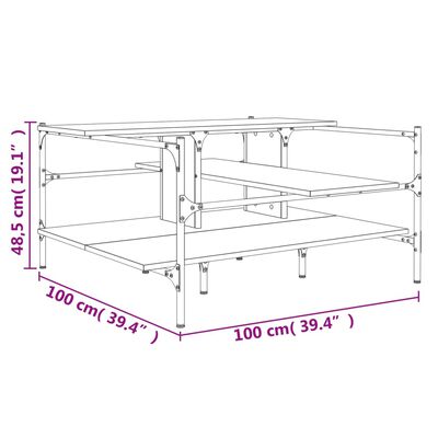 vidaXL Kavos staliukas, juodas, 100x100x48,5cm, apdirbta mediena