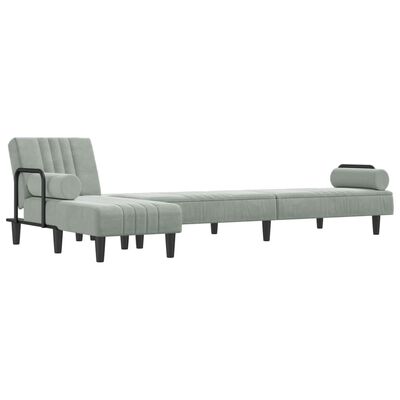 vidaXL L formos sofa-lova, šviesiai pilka, 260x140x70cm, aksomas
