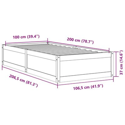 vidaXL Lovos rėmas be čiužinio, 100x200cm, pušies medienos masyvas