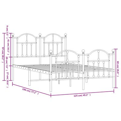 vidaXL Lovos rėmas su galvūgaliu/kojūgaliu, juodas, 120x190cm, metalas