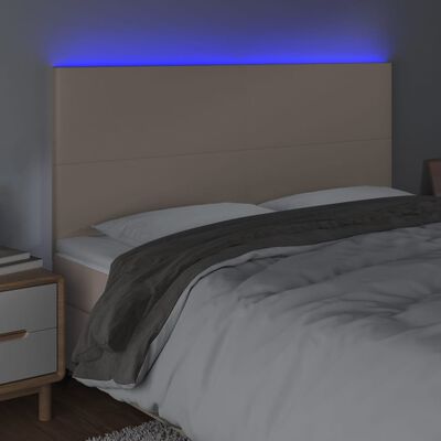 vidaXL Galvūgalis su LED, kapučino spalvos, 200x5x118/128cm