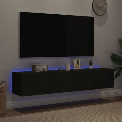 vidaXL Sieninės TV spintelės su LED, 2vnt., juodos, 80x35x31cm