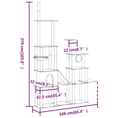 vidaXL Draskyklė katėms su stovais iš sizalio, kreminės spalvos, 279cm