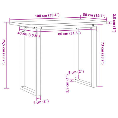 vidaXL Valgomojo stalas, 100x50x75,5cm, pušis ir ketus, O formos rėmas