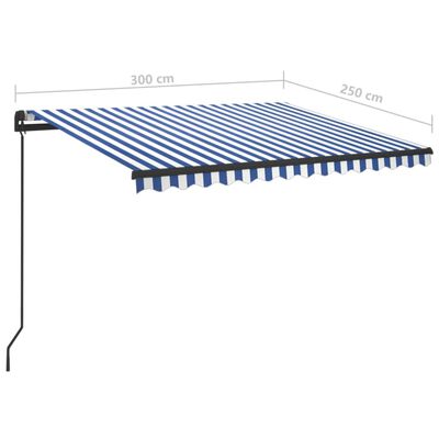 vidaXL Automatinė markizė su LED/vėjo jutikliu, mėlyna/balta, 3x2,5m