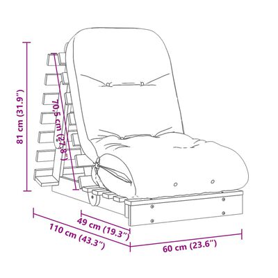 vidaXL Futono sofa-lova su čiužiniu, balta, 60x206x11cm, pušis