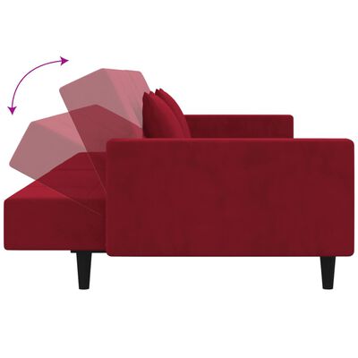 vidaXL Dvivietė sofa-lova su dvejomis pagalvėmis, vyno, aksomas