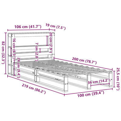 vidaXL Lovos rėmas be čiužinio, 100x200cm, pušies medienos masyvas