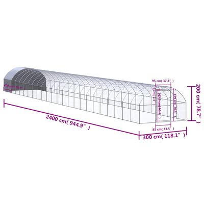 vidaXL Lauko narvas viščiukams, 3x24x2m, galvanizuotas plienas