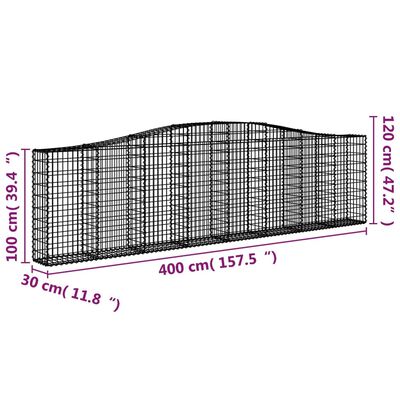 vidaXL Išlenkti gabiono krepšiai, 5vnt., 400x30x100/120cm, geležis