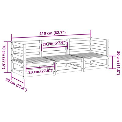 vidaXL Sodo sofos komplektas, 3 dalių, pušies medienos masyvas