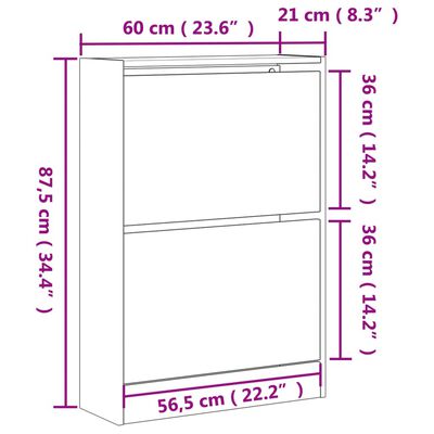 vidaXL Spintelė batams, dūminio ąžuolo, 60x21x87,5cm, apdirbta mediena