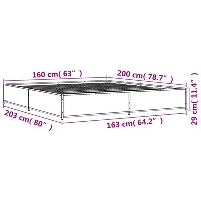 vidaXL Lovos rėmas, rudas ąžuolo, 160x200cm, apdirbta mediena/metalas